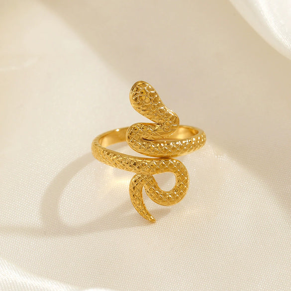 Wholesale Ladies' Serpentine Stainless Steel Ring With Animal Zodiac Pattern 18K Gold Plated