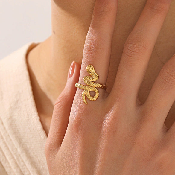 Wholesale Ladies' Serpentine Stainless Steel Ring With Animal Zodiac Pattern 18K Gold Plated