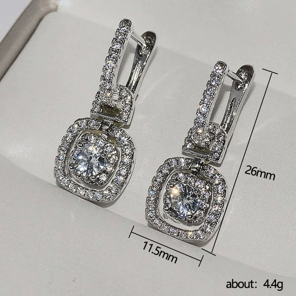 Wholesale Ladies Shining Zircon Geometric Copper Platinum Plated Earrings