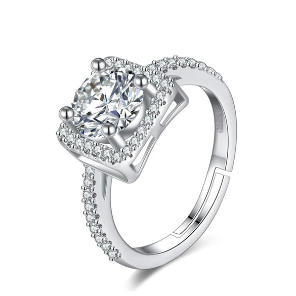 Wholesale Ladies 925 Silver Square Gem Ring With Geometric Design And Electroplating