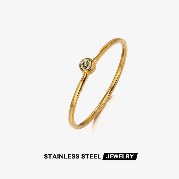 Wholesale Ladies Simple Popular Joker Diamond Birthstone Stainless Steel Geometric Ring With Electroplating