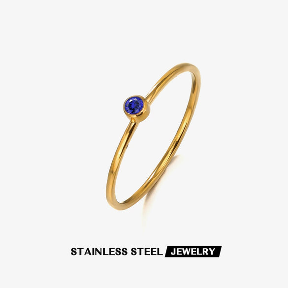 Wholesale Ladies Simple Popular Joker Diamond Birthstone Stainless Steel Geometric Ring With Electroplating