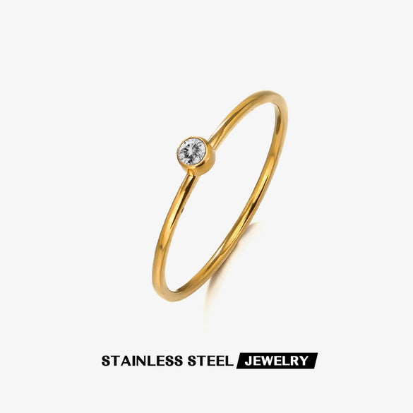 Wholesale Ladies Simple Popular Joker Diamond Birthstone Stainless Steel Geometric Ring With Electroplating