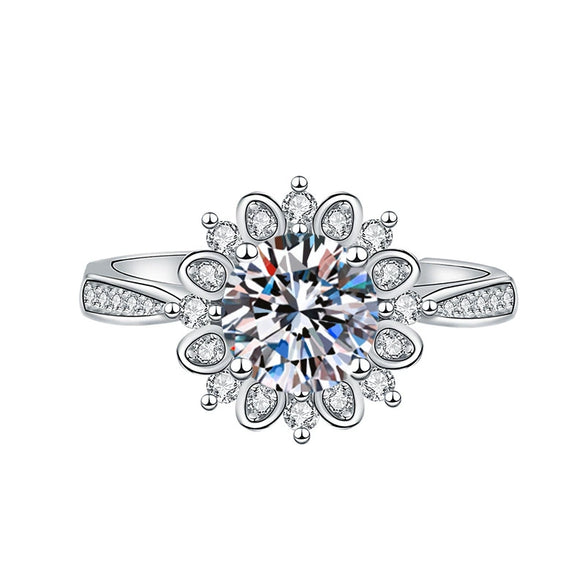 Wholesale Ladies Simple Popular Proposal Ring With Flower Pattern Silver Plated Electroplated Moissanite