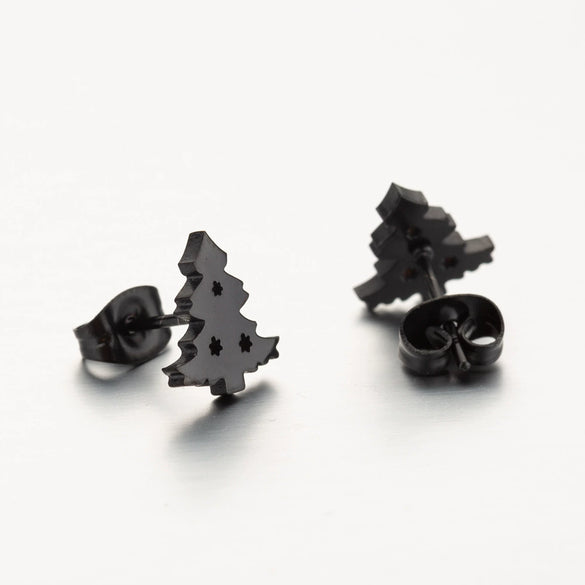 Wholesale Ladies Simple Stainless Steel Electroplated Christmas Tree Earrings