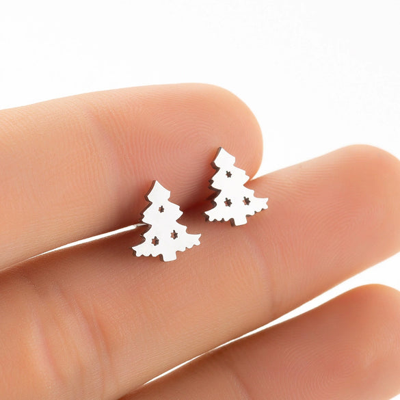 Wholesale Ladies Simple Stainless Steel Electroplated Christmas Tree Earrings