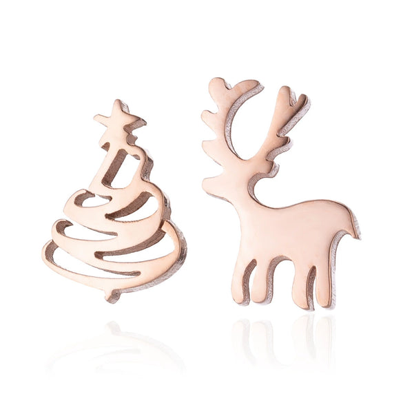 Wholesale Ladies Simple Stainless Steel Electroplated Christmas Tree Earrings