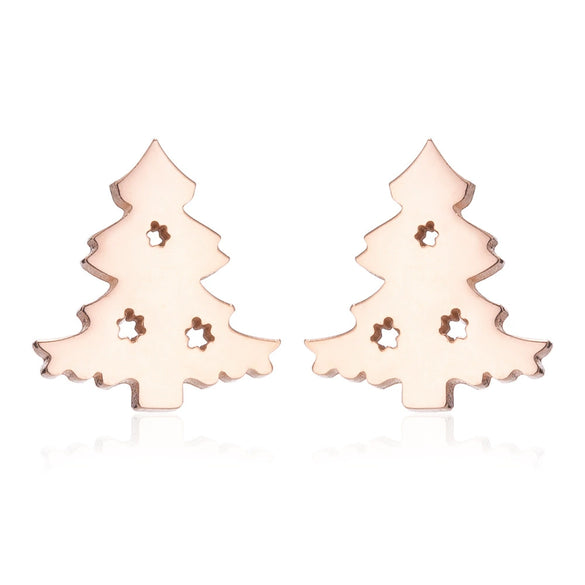 Wholesale Ladies Simple Stainless Steel Electroplated Christmas Tree Earrings