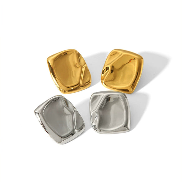 Wholesale Ladies Square Pleated Irregular Fashion Geometric Stainless Steel Electroplated Earrings