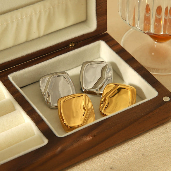 Wholesale Ladies Square Pleated Irregular Fashion Geometric Stainless Steel Electroplated Earrings