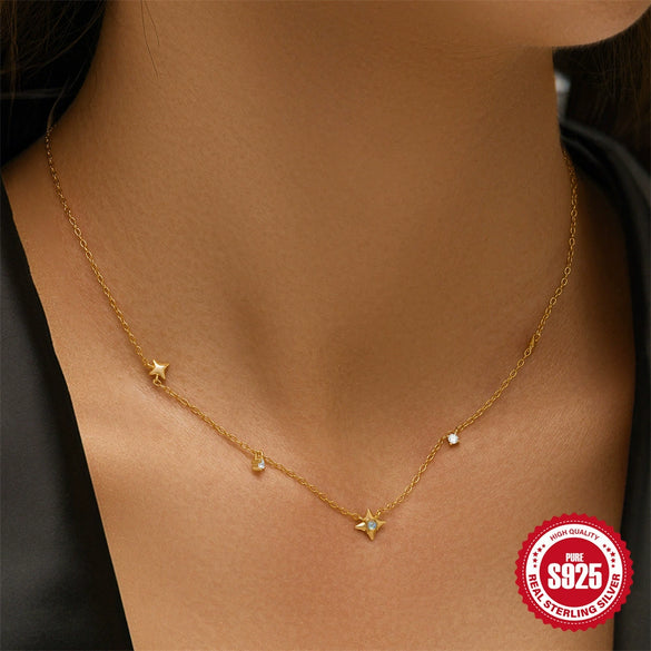 Wholesale Ladies Stacked Necklace In Star Design 925 Sterling Silver Plated With 18K Gold
