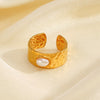 Wholesale Ladies Stainless Steel And Pearl Geometric Wide Face Hammer Ring With Electroplating And Retro Style