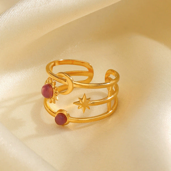 Wholesale Ladies Stainless Steel And Resin Ring With Star Shape Electroplated Design