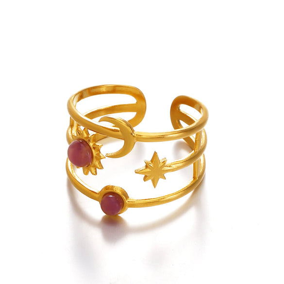 Wholesale Ladies Stainless Steel And Resin Ring With Star Shape Electroplated Design