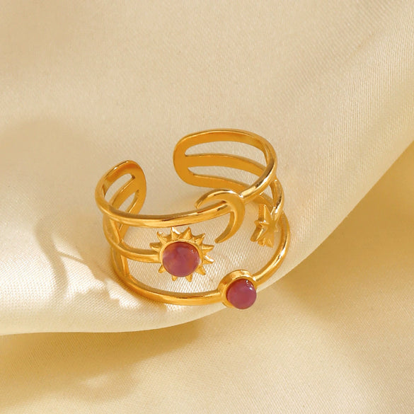 Wholesale Ladies Stainless Steel And Resin Ring With Star Shape Electroplated Design