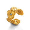 Wholesale Ladies Stainless Steel And Rhinestones Geometric Flower Ring With Electroplating