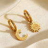 Wholesale Ladies Stainless Steel And Rhinestones Geometric Simple Asymmetric Moon Sun Electroplated Earrings