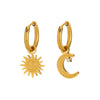 Wholesale Ladies Stainless Steel And Rhinestones Geometric Simple Asymmetric Moon Sun Electroplated Earrings