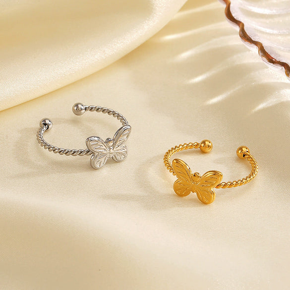 Wholesale Ladies Stainless Steel Animal Zodiac Butterfly Ring 18K Gold Plated