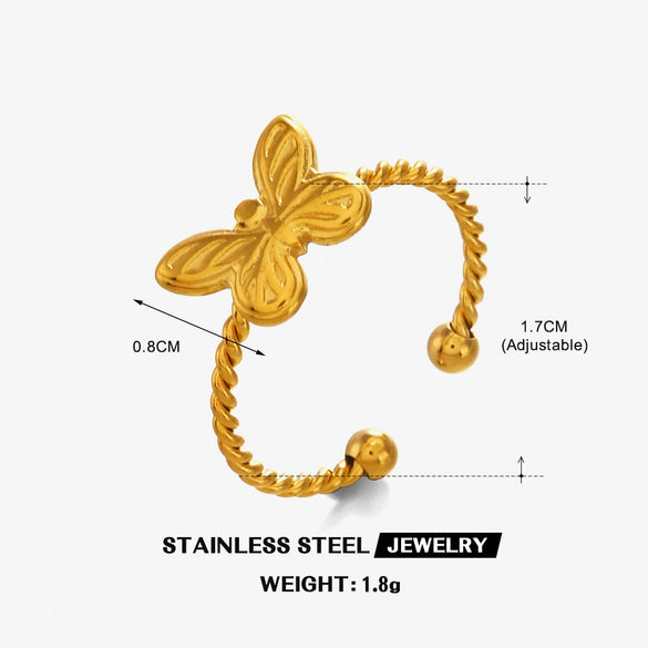 Wholesale Ladies Stainless Steel Animal Zodiac Butterfly Ring 18K Gold Plated