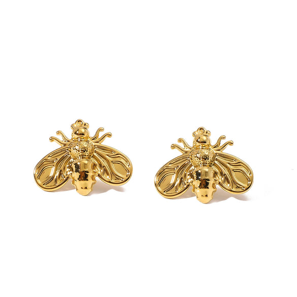 Wholesale Ladies Stainless Steel Bee Insect Earrings With 18K Electroplated Color Retaining Vacuum Plating In Furnace