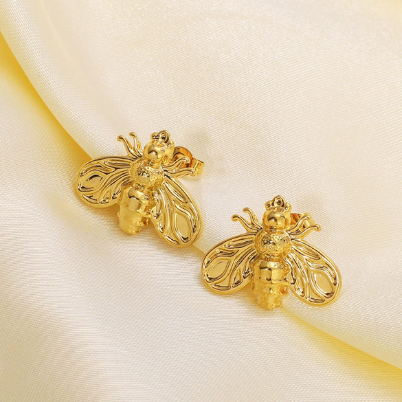 Wholesale Ladies Stainless Steel Bee Insect Earrings With 18K Electroplated Color Retaining Vacuum Plating In Furnace