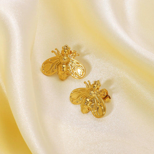 Wholesale Ladies Stainless Steel Bee Insect Earrings With 18K Electroplated Color Retaining Vacuum Plating In Furnace