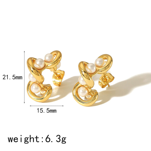 Wholesale Ladies Stainless Steel Cshaped Microinlay Geometric Earrings