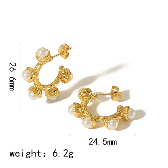 Wholesale Ladies Stainless Steel Cshaped Microinlay Geometric Earrings
