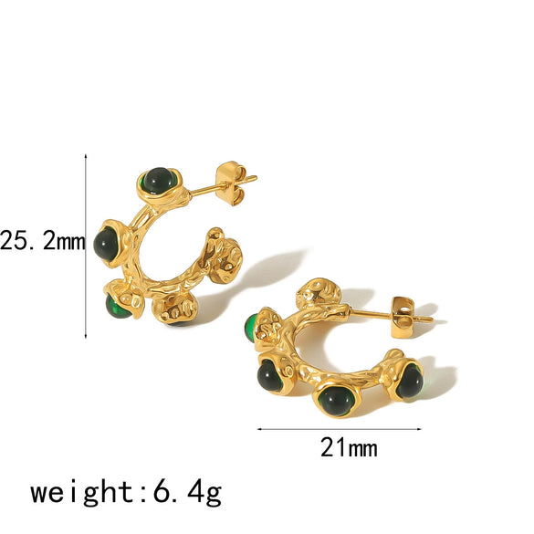 Wholesale Ladies Stainless Steel Cshaped Microinlay Geometric Earrings