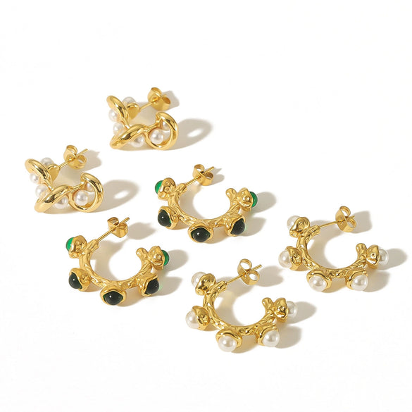Wholesale Ladies Stainless Steel Cshaped Microinlay Geometric Earrings