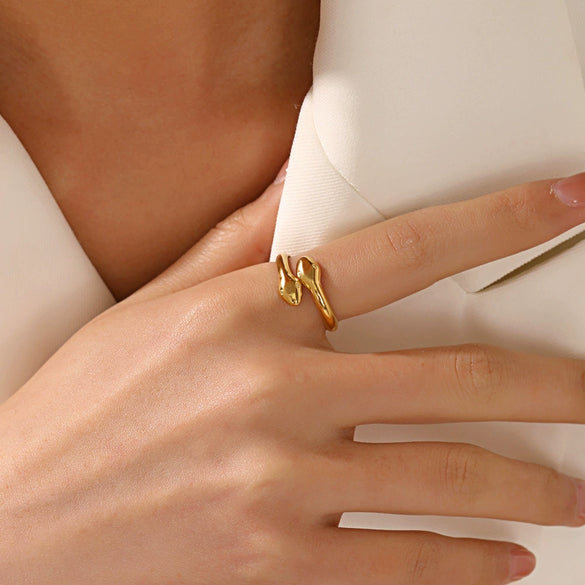 Wholesale Ladies Stainless Steel Doubleheaded Snake Zodiac Open Adjustable Electroplated Ring