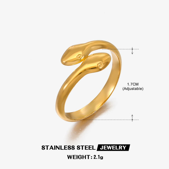 Wholesale Ladies Stainless Steel Doubleheaded Snake Zodiac Open Adjustable Electroplated Ring