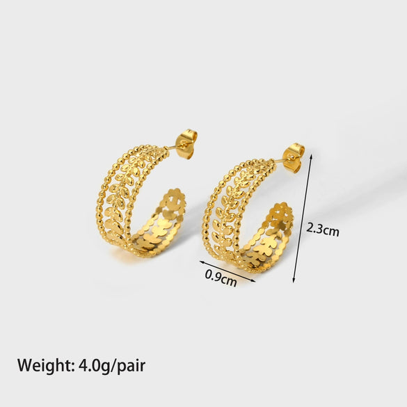 Wholesale Ladies Stainless Steel Earrings With Geometric Design And Electroplating Treatment French Retro Style