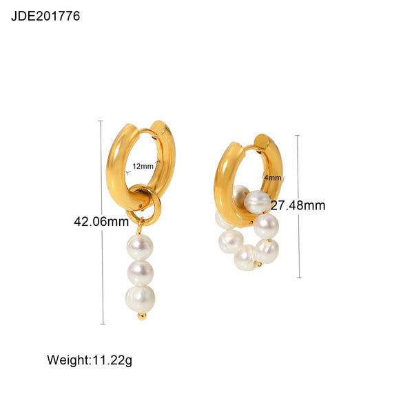 Wholesale Ladies Stainless Steel Earrings With Pearl Geometric Pattern 18K Gold Electroplated Fashion And Personalized