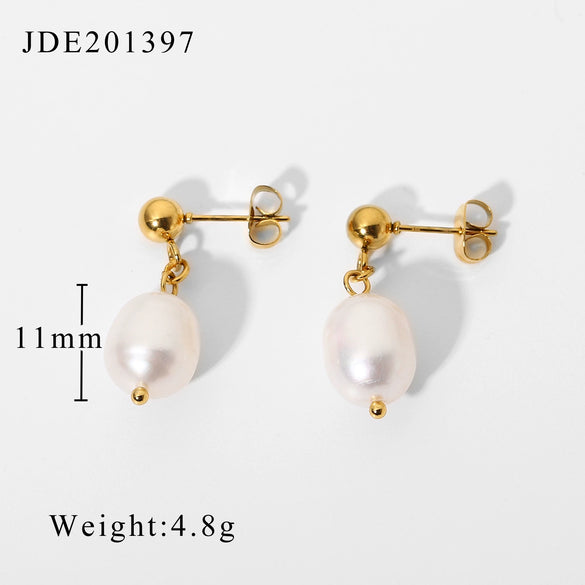 Wholesale Ladies Stainless Steel Earrings With Pearl Geometric Pattern 18K Gold Electroplated Fashion And Personalized