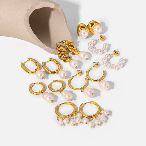Wholesale Ladies Stainless Steel Earrings With Pearl Geometric Pattern 18K Gold Electroplated Fashion And Personalized