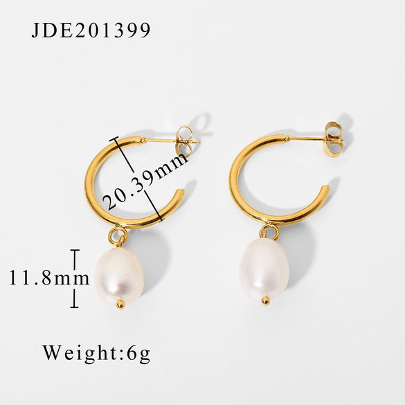 Wholesale Ladies Stainless Steel Earrings With Pearl Geometric Pattern 18K Gold Electroplated Fashion And Personalized