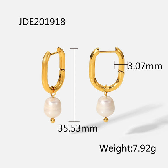 Wholesale Ladies Stainless Steel Earrings With Pearl Geometric Pattern 18K Gold Electroplated Fashion And Personalized