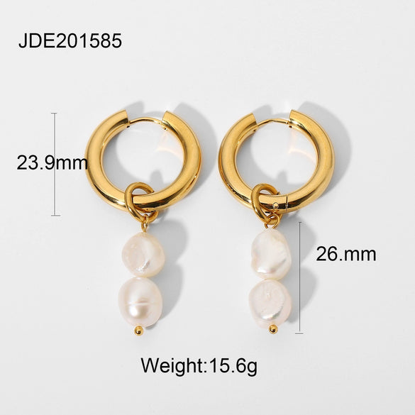 Wholesale Ladies Stainless Steel Earrings With Pearl Geometric Pattern 18K Gold Electroplated Fashion And Personalized