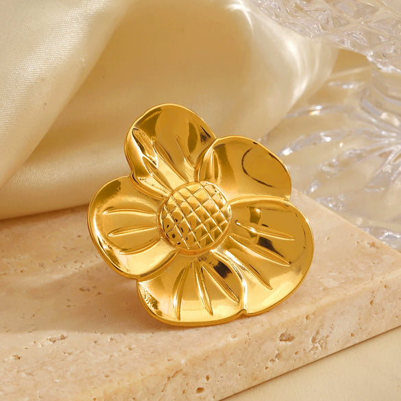 Wholesale Ladies Stainless Steel Electroplated Flower Ring