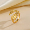 Wholesale Ladies Stainless Steel Feather Opening Adjustable Gold Plated Ring