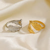 Wholesale Ladies Stainless Steel Feather Opening Adjustable Gold Plated Ring