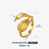 Wholesale Ladies Stainless Steel Feather Opening Adjustable Gold Plated Ring