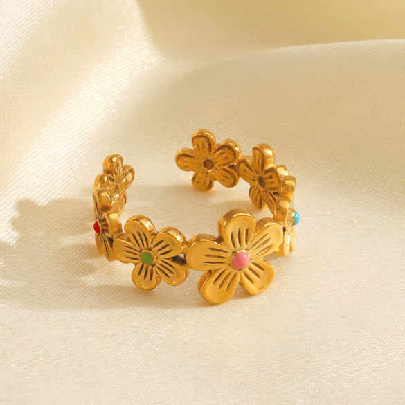 Wholesale Ladies Stainless Steel Flower Oil Dripping Electroplated Ring