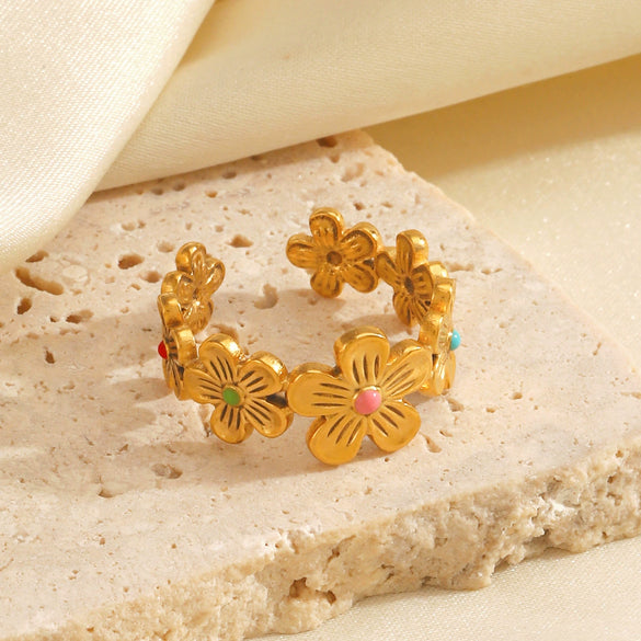 Wholesale Ladies Stainless Steel Flower Oil Dripping Electroplated Ring