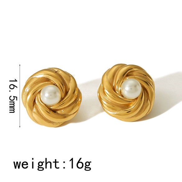 Wholesale Ladies Stainless Steel Flower Pearl Earrings Light Luxury Highend Sense