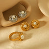 Wholesale Ladies Stainless Steel Flower Pearl Earrings Light Luxury Highend Sense