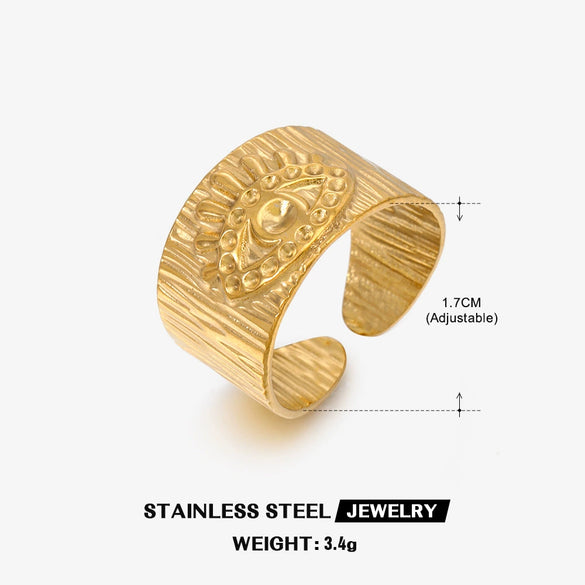 Wholesale Ladies Stainless Steel Geometric Devil's Eye Opening Adjustable Hip Hop Electroplated Ring