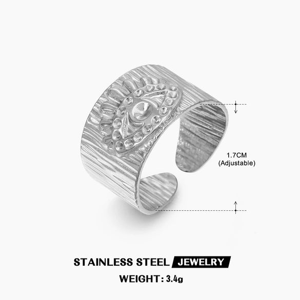 Wholesale Ladies Stainless Steel Geometric Devil's Eye Opening Adjustable Hip Hop Electroplated Ring